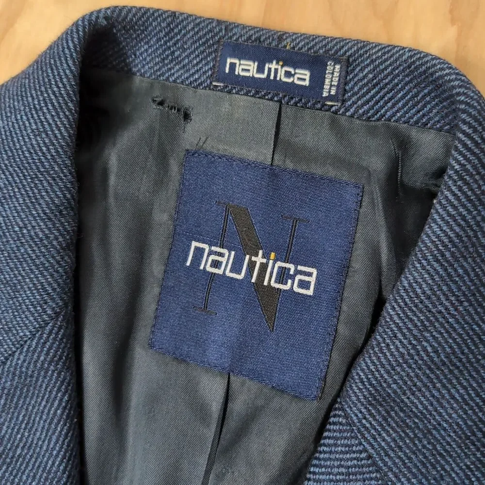 Nautica Wool/Cashmere Blend Blue Blazer Men's 42R Striped 3‎ Button